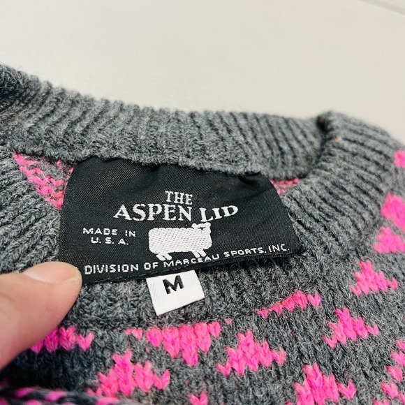 VTG Aspen Lid Sweater Men M Pink Sweater USA funky tribal Wool Southwestern-3597 - Picture 9 of 10